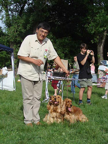 Special Spaniel Show Praha 2007 - Cowboy z Vejminku, Eric z Vejminku and Francis z Vejminku were third best breeding group.
